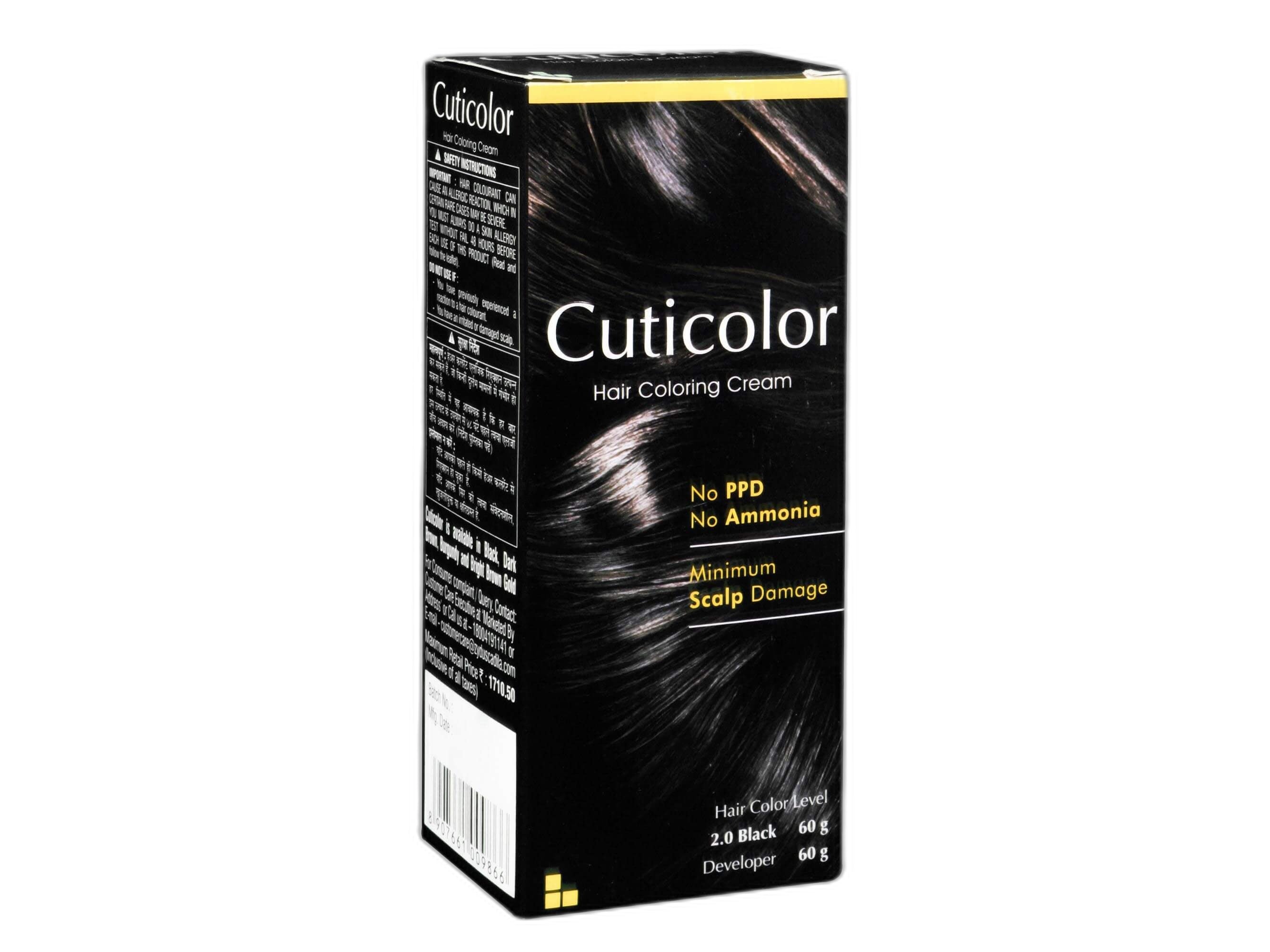 Cuticolor Hair Coloring Cream Black 2.0