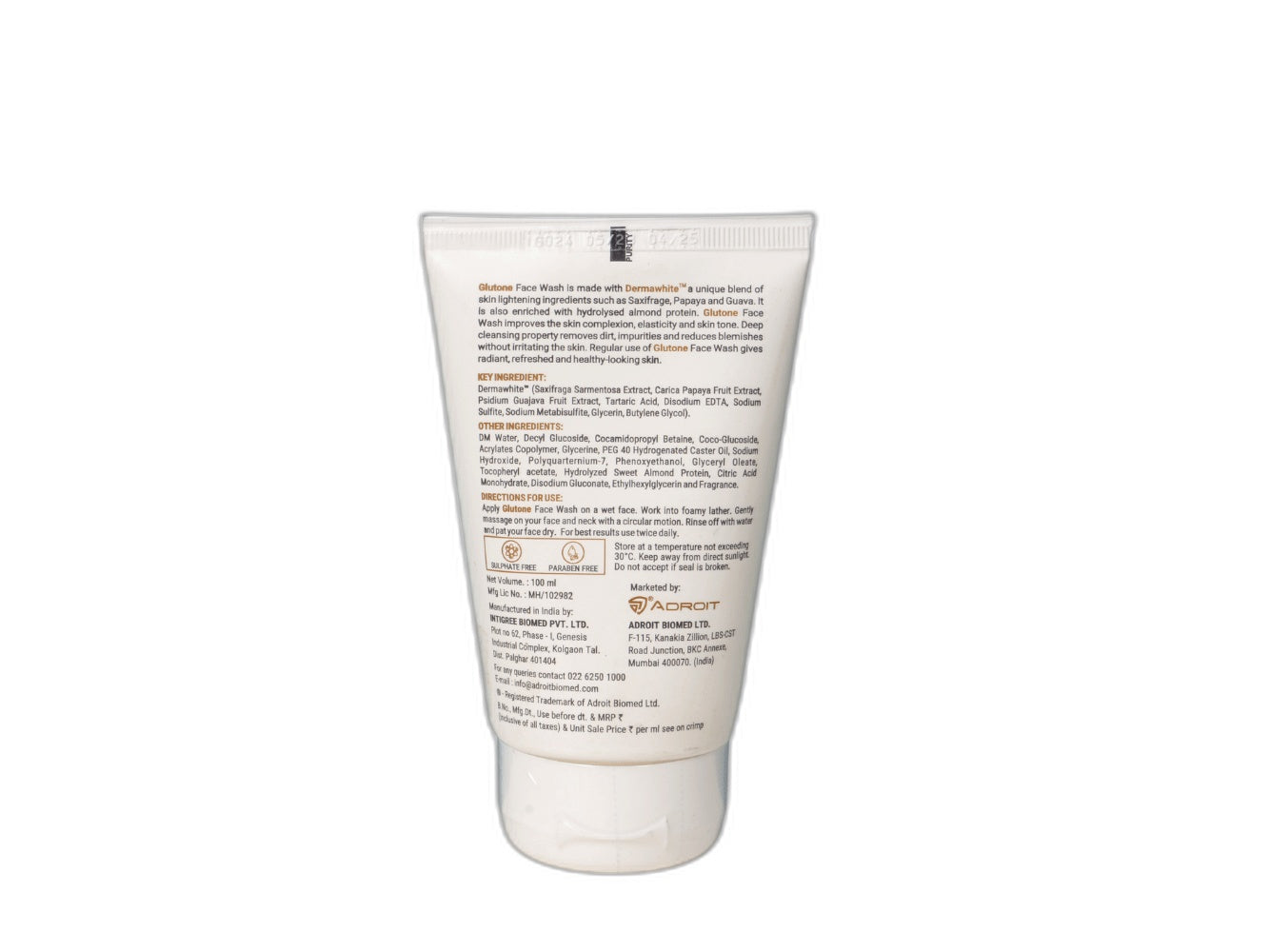 Glutone Dermawhite + Hydrolyzed Almond Protein Face Wash