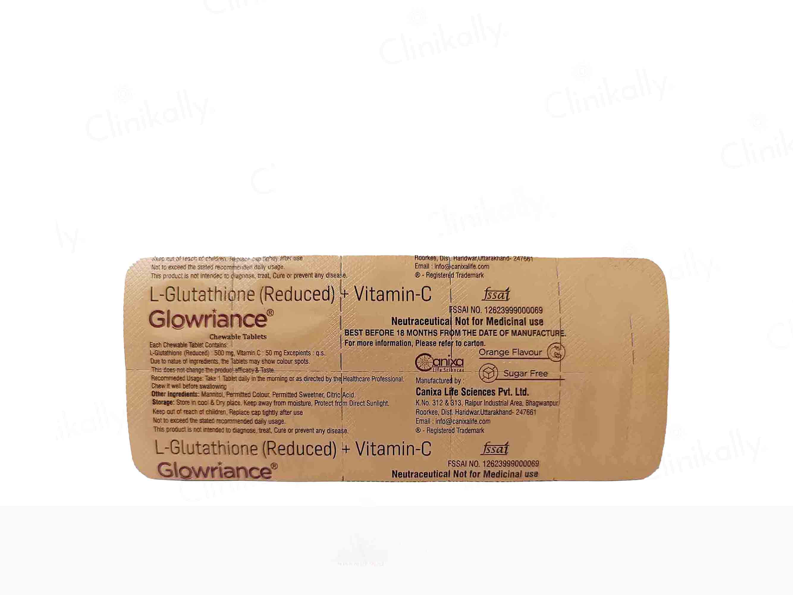 Glowriance Chewable Tablet Orange Flavour Sugar Free