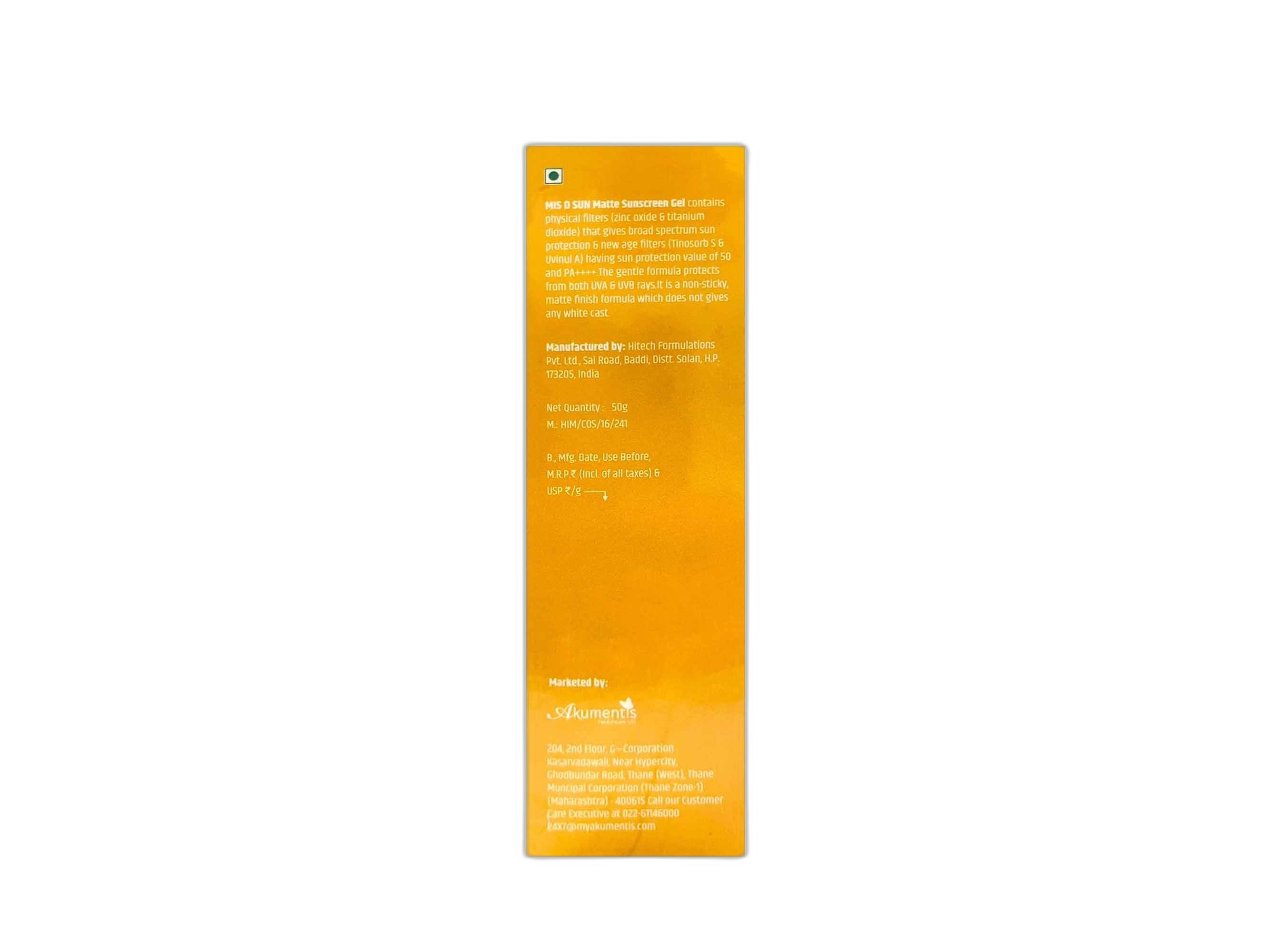 Mis D Sun Matte Sunscreen Gel SPF 50 PA++++